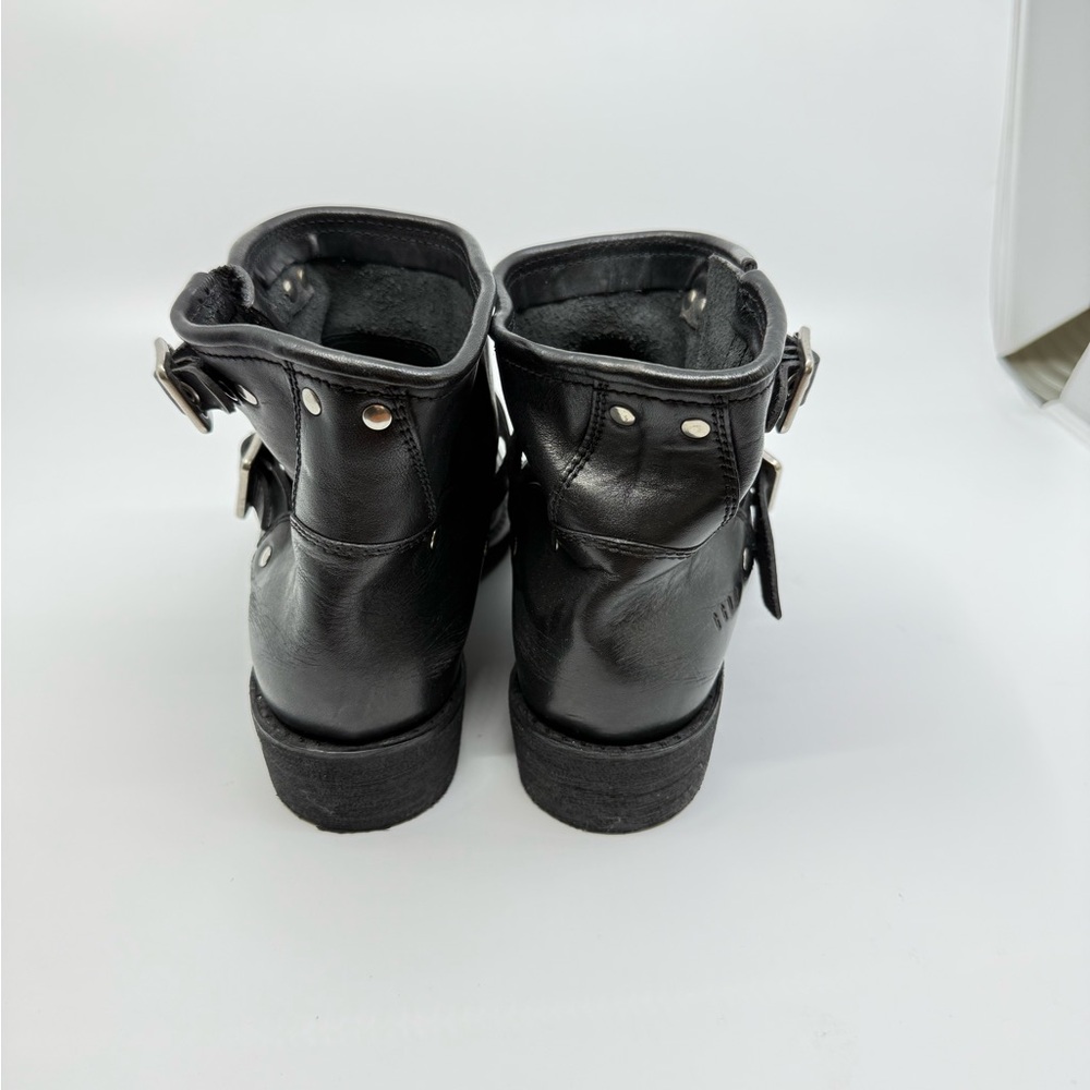 Black Leather Buckle Ankle Boots - Women's - Picture 6 of 9